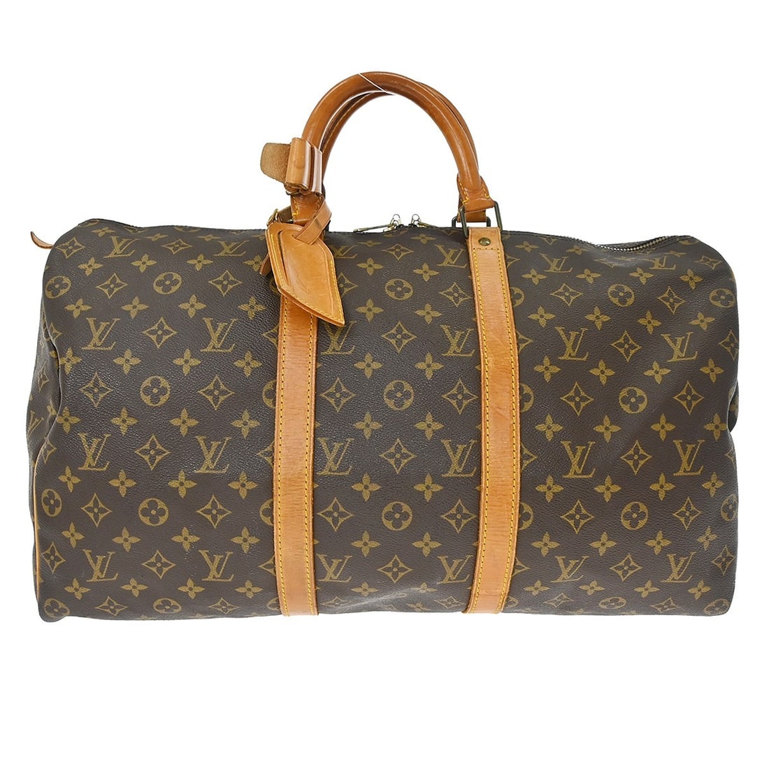 Keepall Monogram Canvas Travel Bag by Louis Vuitton: Keepall Monogram Canvas Travel Bag by Louis Vuitton This is a Louis Vuitton Keepall bag crafted from monogram canvas in brown. Designed for unisex use, it features natural cowhide leather trim and is 