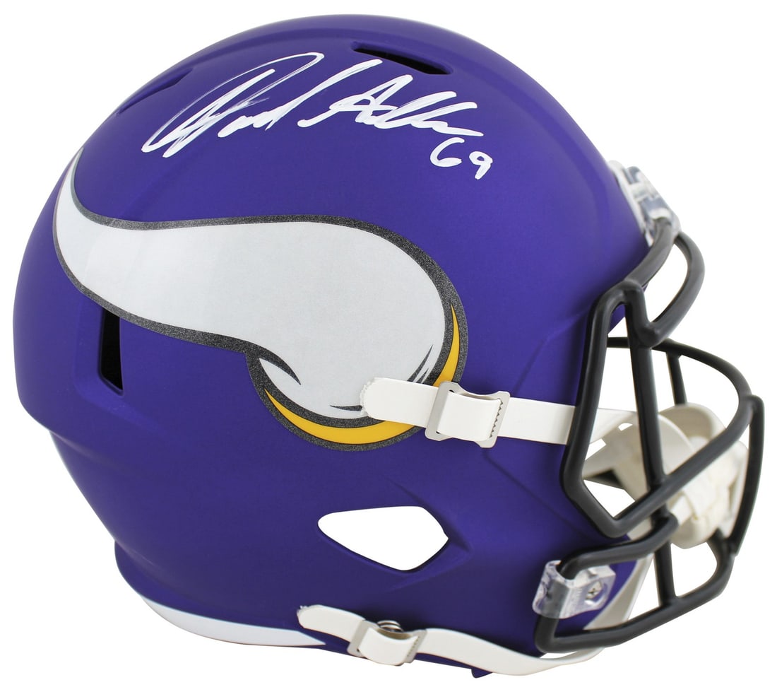 Jared Allen Signed Minnesota Vikings Full Size Speed Replica Helmet Beckett Authenticated: Jared Allen Signed Minnesota Vikings Full Size Speed Replica Helmet Beckett Authenticated This full-size Speed Rep helmet features the authentic signature of Jared Allen from the Minnesota Vikings. Th