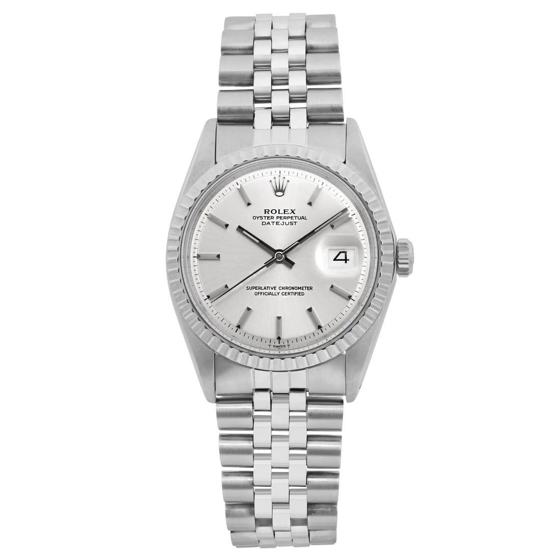 Rolex Datejust 1603 Stainless Steel Watch Silver Dial Gold Stick Markers: Rolex Datejust 1603 Stainless Steel Watch Silver Dial Gold Stick Markers This Rolex Datejust 1603 is a classic luxury wristwatch that combines elegance with functionality. It features a stunning silve