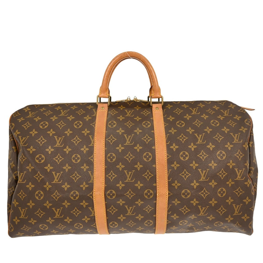 Louis Vuitton Keepall 55 Monogram Canvas Extra Large Travel Duffle Bag: Louis Vuitton Keepall 55 Monogram Canvas Extra Large Travel Duffle Bag This Louis Vuitton Keepall 55 travel handbag features the classic monogram canvas leather exterior with beige double handles and 