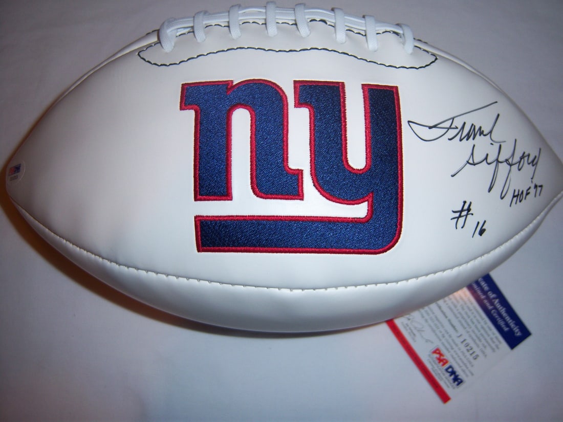 Frank Gifford Signed NFL Football PSA DNA Authenticated New York Giants HOF: Frank Gifford Signed NFL Football PSA DNA Authenticated New York Giants HOF This is an original football signed by Frank Gifford, a celebrated member of the New York Giants and Hall of Fame inductee. 