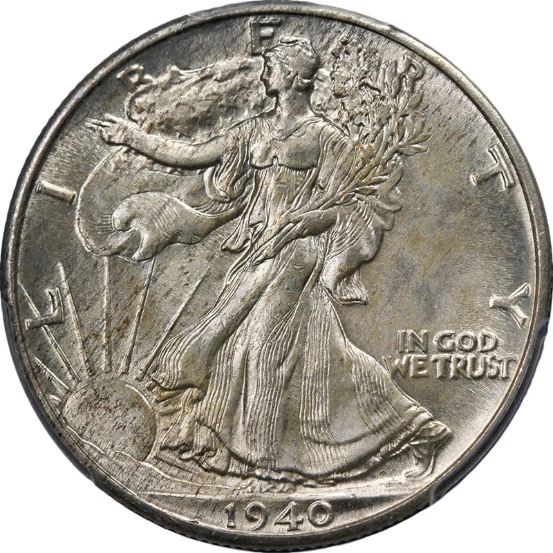 PCGS MS66 1940 P Walking Liberty Half Dollar Silver: PCGS MS66 1940 P Walking Liberty Half Dollar Silver This original 1940-P Walking Liberty Half Dollar is graded MS66 by PCGS, indicating an uncirculated coin with excellent eye appeal, strong strike, a