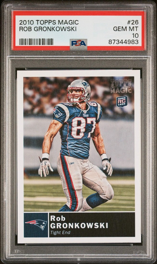 2010 Topps Magic Rob Gronkowski Rookie Card PSA 10 Gem Mint NFL: 2010 Topps Magic Rob Gronkowski Rookie Card PSA 10 Gem Mint NFL This is a graded 2010 Topps Magic Rob Gronkowski #26 Rookie RC Football Card, receiving a PSA 10 Gem rating for its exceptional quality.