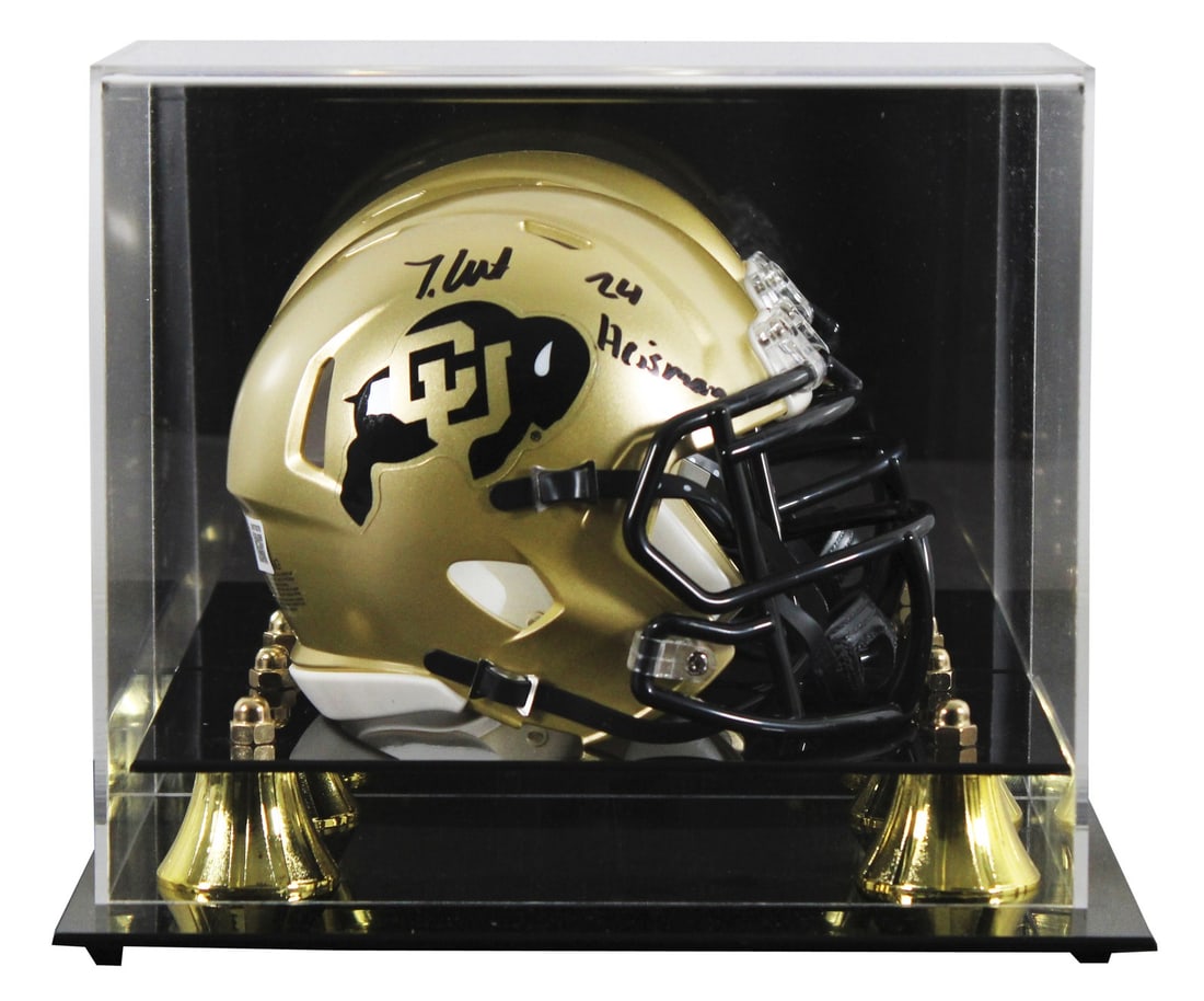 Travis Hunter Signed Colorado Buffaloes Mini Helmet 24 Heisman BAS Authenticated: Travis Hunter Signed Colorado Buffaloes Mini Helmet 24 Heisman BAS Authenticated This Colorado Buffaloes Speed Mini Helmet is a remarkable collectible featuring the autograph of Travis Hunter, a stand