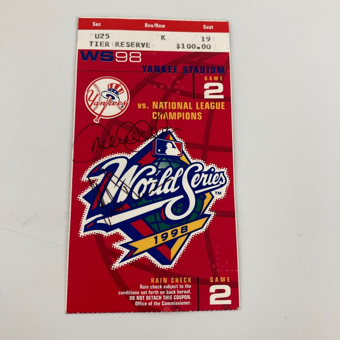 Derek Jeter Signed 1998 World Series Game 2 Ticket with JSA COA: Derek Jeter Signed 1998 World Series Game 2 Ticket with JSA COA This is an original ticket stub from the 1998 World Series Game Two, signed by legendary baseball player Derek Jeter. The ticket comes w