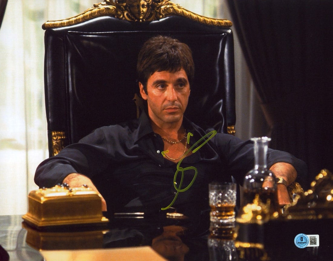 Al Pacino Signed Scarface 11x14 Photo Beckett Authenticated: Al Pacino Signed Scarface 11x14 Photo Beckett Authenticated Capture a piece of cinematic history with this authentic signed 11x14 horizontal photograph of Al Pacino as Tony Montana from Scarface. This