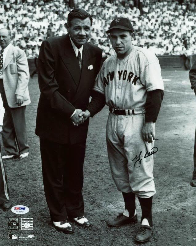 Yogi Berra Signed Yankees 11x14 Photo with Babe Ruth PSA/DNA (1 of 2)