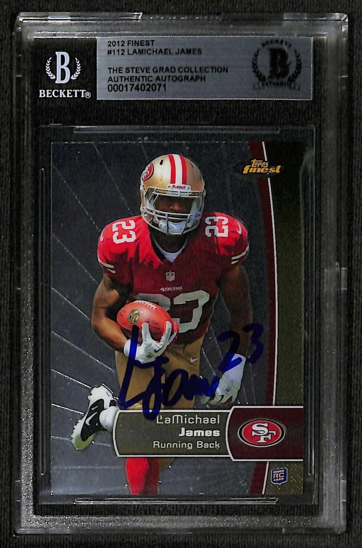 Autographed 2012 Finest Football Card #112 LaMichael James Beckett Authenticated: Autographed 2012 Finest Football Card #112 LaMichael James Beckett Authenticated This is an original 2012 Finest #112 sports trading card featuring San Francisco 49ers running back LaMichael James. Th