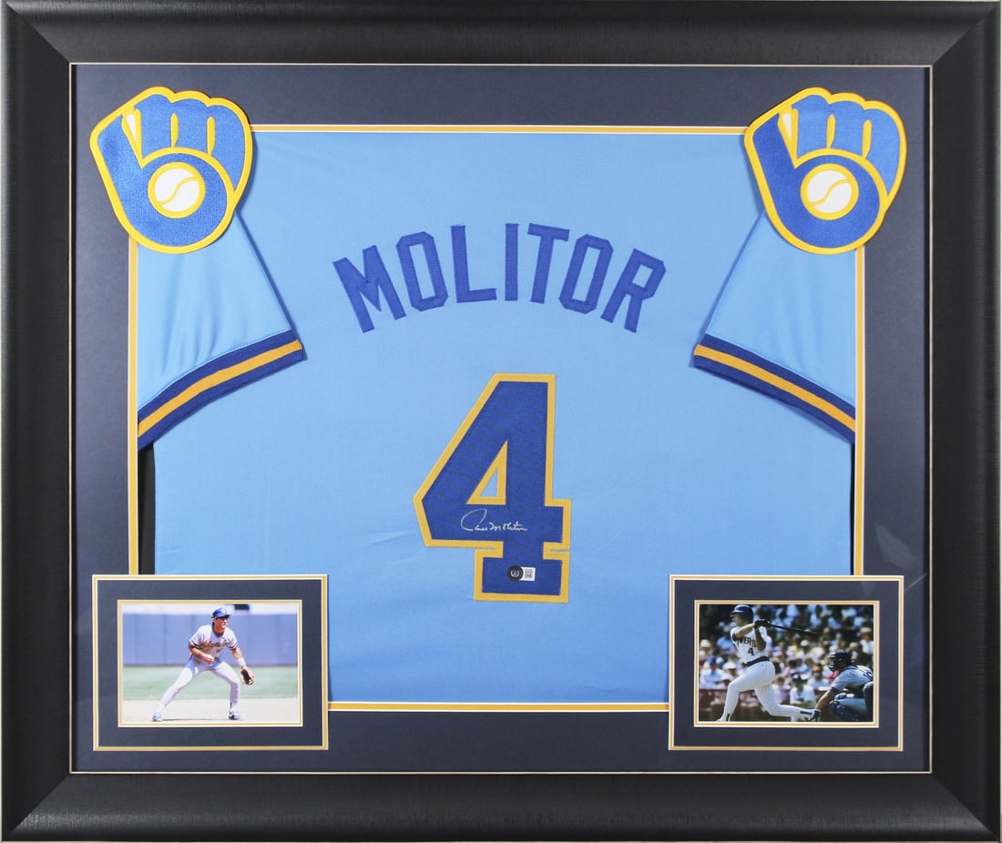 Paul Molitor Signed Light Blue Framed Jersey Milwaukee Brewers BAS Authentic (1 of 2)