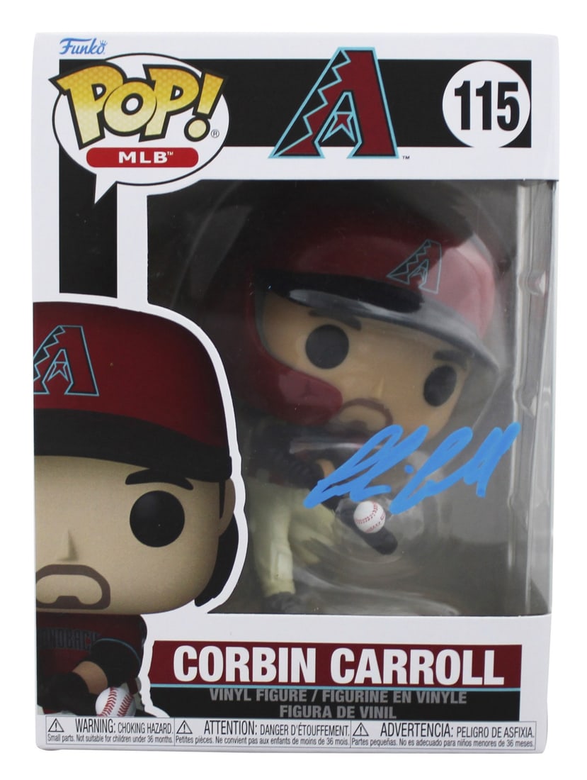 Corbin Carroll Signed Arizona Diamondbacks #115 Funko Pop Figure JSA Authenticated: Corbin Carroll Signed Arizona Diamondbacks #115 Funko Pop Figure JSA Authenticated This is an authentic Corbin Carroll #115 Funko Pop Vinyl Figure, personally signed by Corbin Carroll of the Arizona D