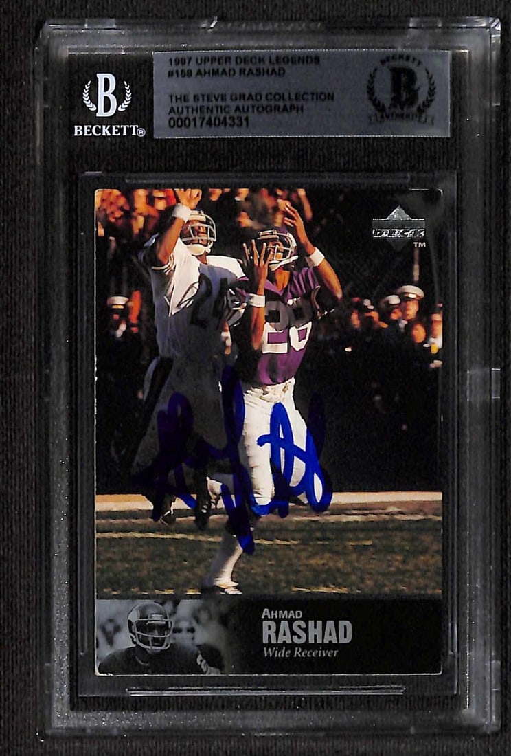 Ahmad Rashad Signed 1997 Upper Deck Legends #158 Card Beckett Authenticated: Ahmad Rashad Signed 1997 Upper Deck Legends #158 Card Beckett Authenticated This is a signed 1997 Upper Deck Legends #158 sports trading card featuring Ahmad Rashad, the renowned Minnesota Vikings wid