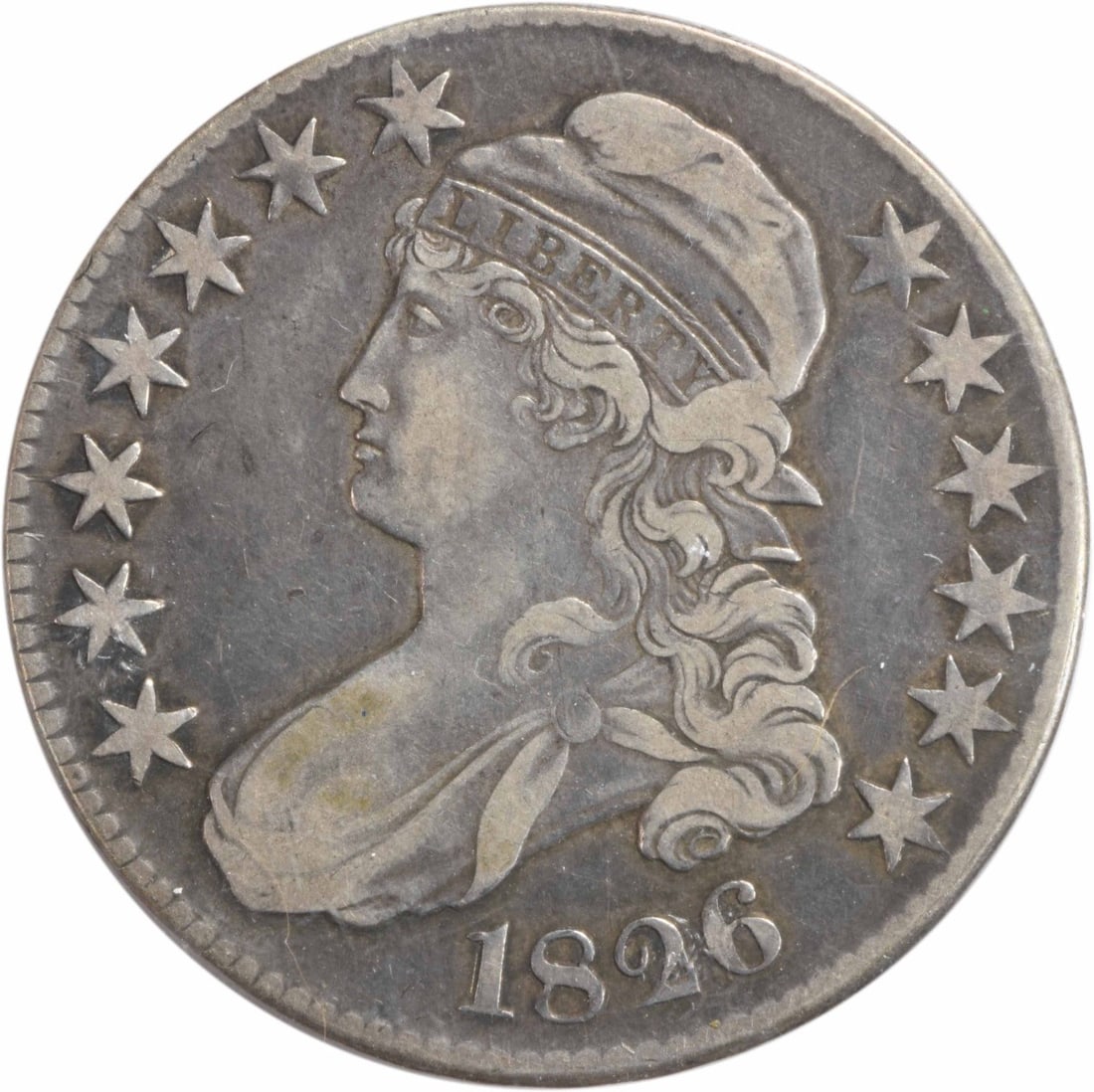1826 O-113A Bust Half Dollar XF R3 Philadelphia Uncertified: 1826 O-113A Bust Half Dollar XF R3 Philadelphia Uncertified This 1826 Bust Half Dollar is an R3 O-113A variety, struck at the Philadelphia Mint. Designed by John Reich, this circulated coin is compose