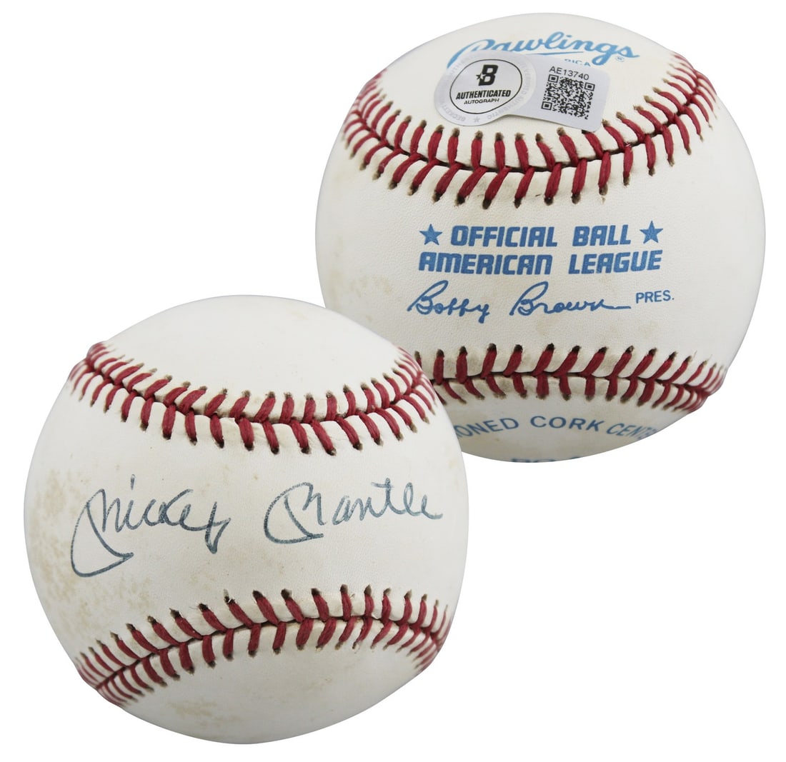 Mickey Mantle Signed Bobby Brown Baseball Yankees BAS Certified (1 of 8)