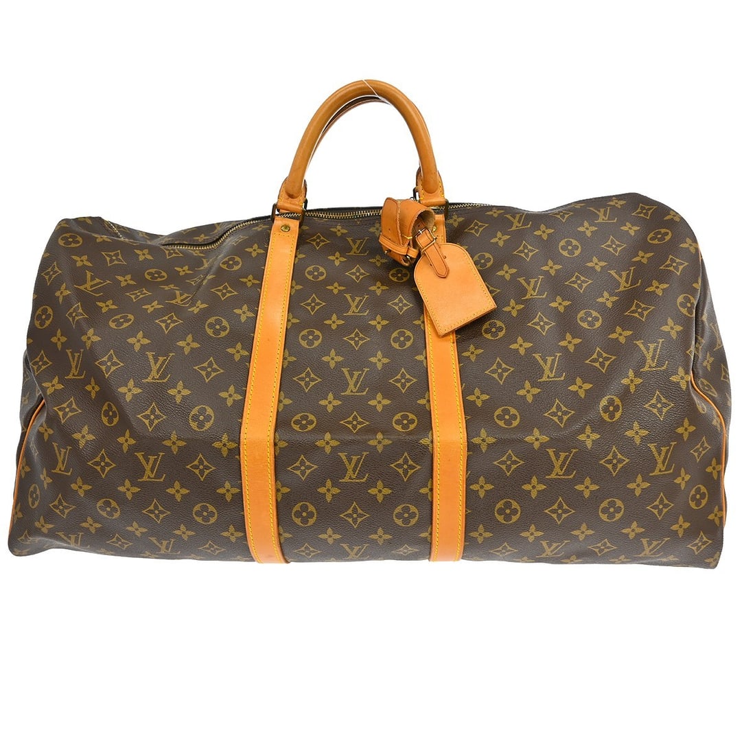 Louis Vuitton Keepall 60 Monogram Canvas Extra Large Duffle Travel Bag: Louis Vuitton Keepall 60 Monogram Canvas Extra Large Duffle Travel Bag This Louis Vuitton Keepall 60 is an extra-large travel duffle bag featuring the iconic monogram canvas leather exterior with beig