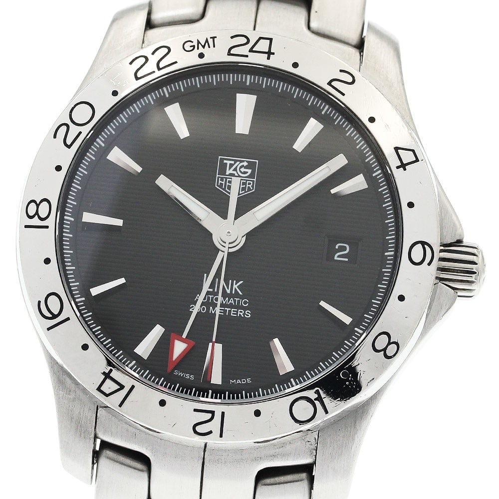 TAG Heuer Link GMT Automatic Stainless Steel Men's Wristwatch WJF2116: TAG Heuer Link GMT Automatic Stainless Steel Men's Wristwatch WJF2116 This TAG Heuer Link GMT Date men's wristwatch features a stainless steel case and bracelet with a black dial. Powered by an automa