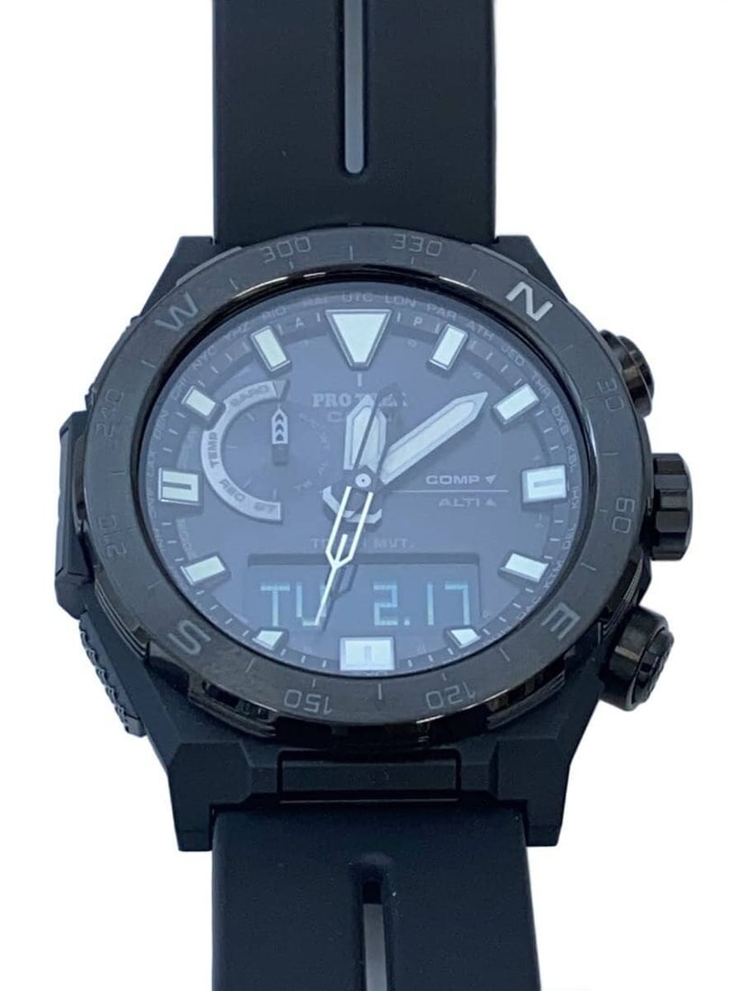 Casio Pro Trek PRW-6800Y-1JF Black Rubber Wristwatch: Casio Pro Trek PRW-6800Y-1JF Black Rubber Wristwatch This is a Casio PRO TREK PRW-6800Y-1JF men's wristwatch, featuring a durable black rubber band and case. Designed for reliability, it shows slight 