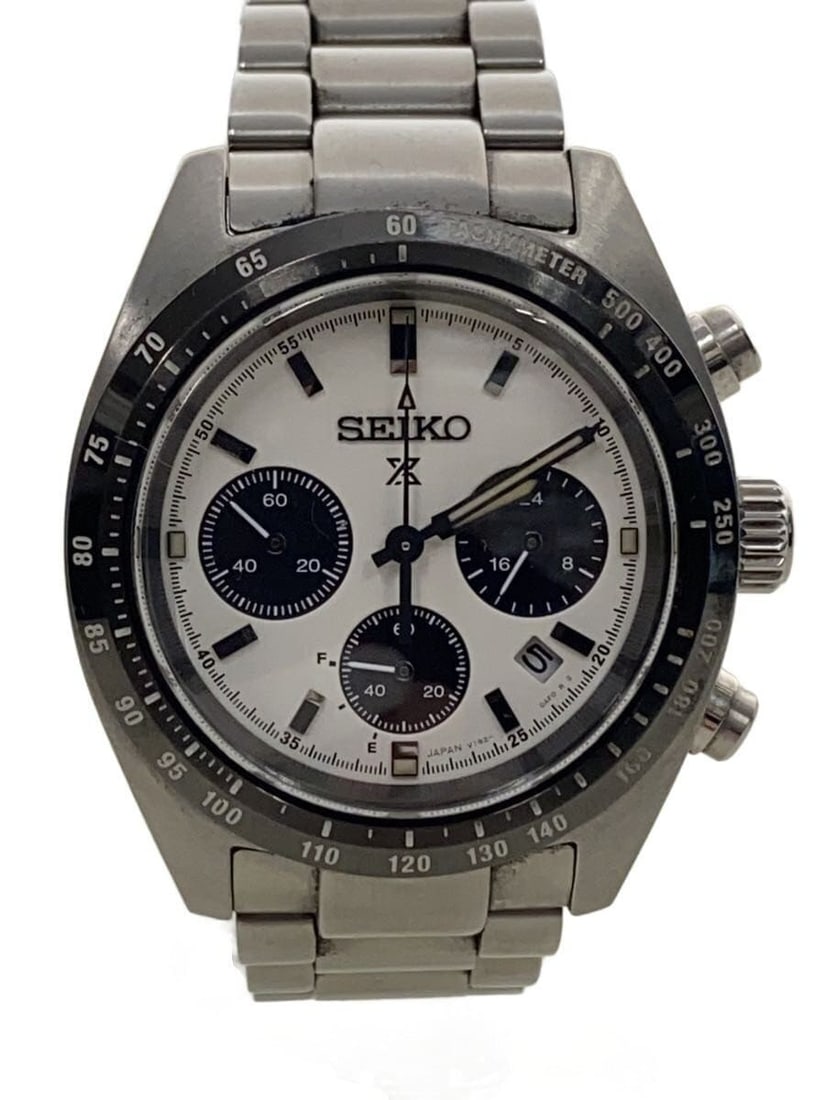 Seiko Prospex Speedtimer V192 0 Stainless Steel Wristwatch: Seiko Prospex Speedtimer V192 0 Stainless Steel Wristwatch This SEIKO PROSPEX SPEEDTIMER V192-0 men's wristwatch features a stainless steel case and band, with a white dial. Made in Japan, it is desig