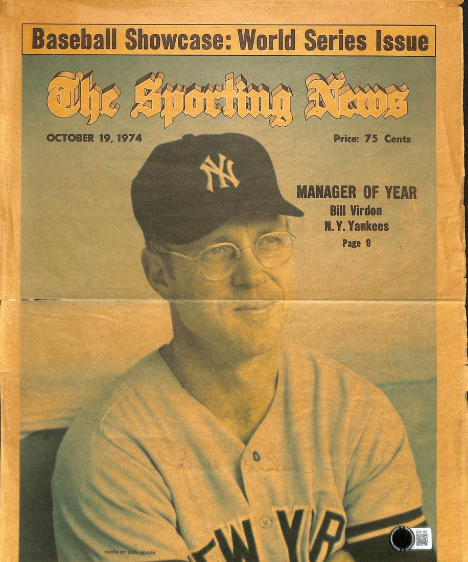 Bill Virdon Signed 1974 Sporting News Magazine Cover Beckett Certified: Bill Virdon Signed 1974 Sporting News Magazine Cover Beckett Certified This listing features an authentic, autographed cover of The Sporting News magazine dated October 19, 1974, signed by former MLB 