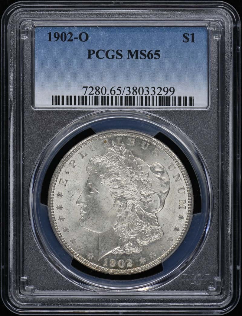 PCGS MS65 1902 O Morgan Silver Dollar: PCGS MS65 1902 O Morgan Silver Dollar This is a 1902-O Morgan Dollar graded MS65 by PCGS. Struck in New Orleans, this uncirculated coin is a fine example of the classic Morgan Dollar series from the U