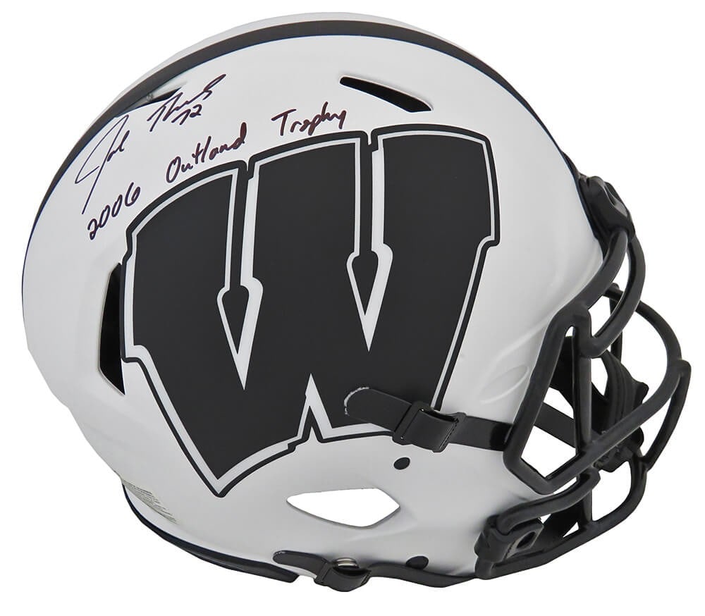 Joe Thomas Signed Wisconsin Badgers Lunar Eclipse Helmet with 2006 Outland Inscription (1 of 1)