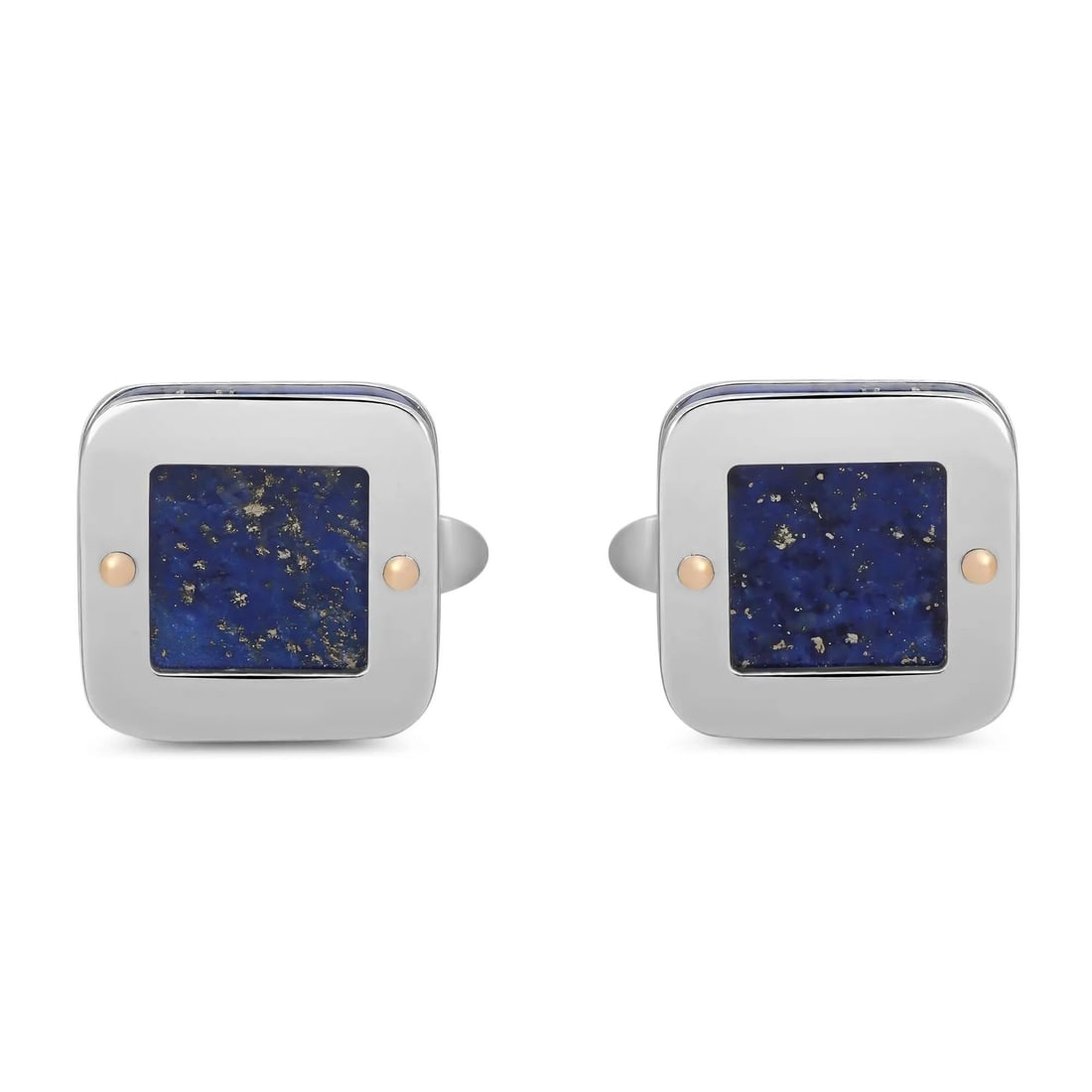 Baraka Square Lapis Lazuli Cufflinks in 18K White and Rose Gold: Baraka Square Lapis Lazuli Cufflinks in 18K White and Rose Gold Elevate your formal attire with these exquisite Baraka cufflinks. Featuring a striking square shape, each cufflink showcases a vibrant L