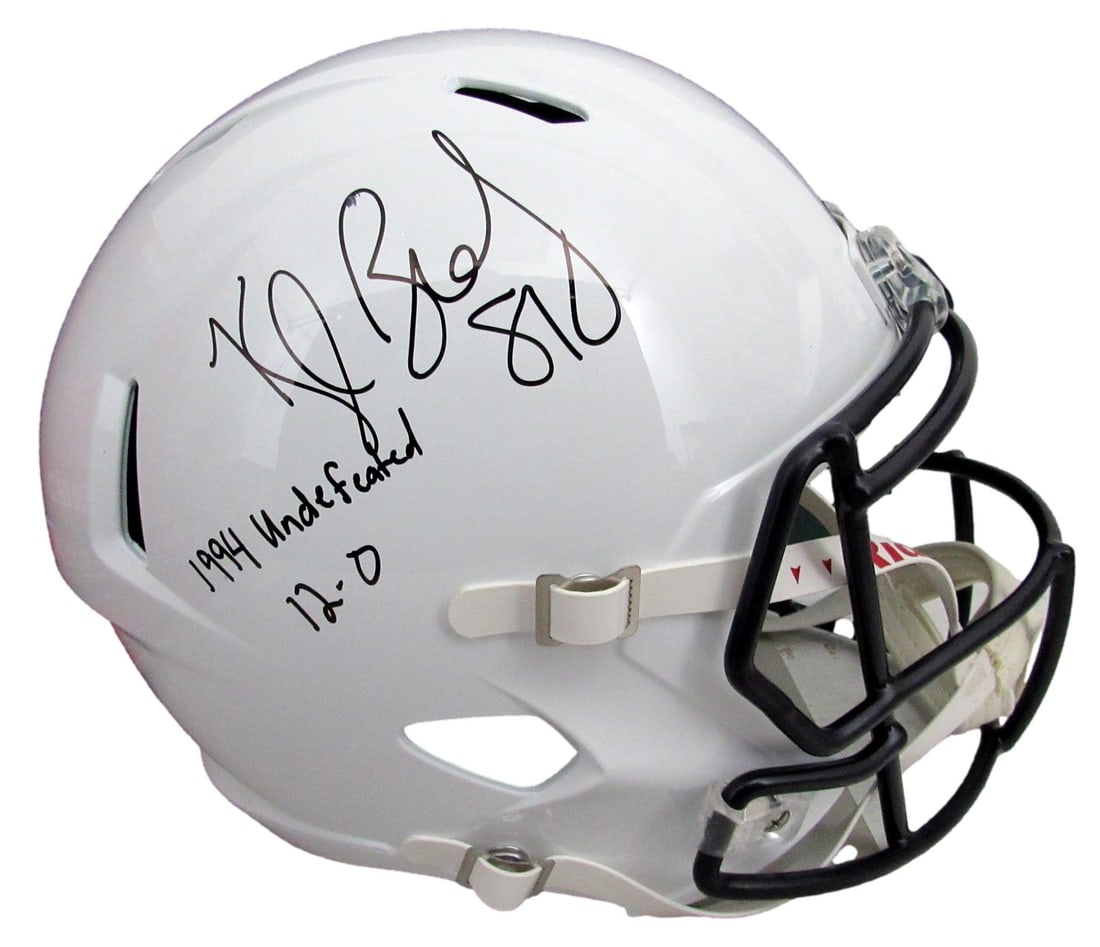 Kyle Brady Autographed Penn State Speed Replica Helmet JSA Witnessed Inscription: Kyle Brady Autographed Penn State Speed Replica Helmet JSA Witnessed Inscription This is a white full size Speed replica football helmet featuring the signature and inscription "1994 Undefeated 12-0" 