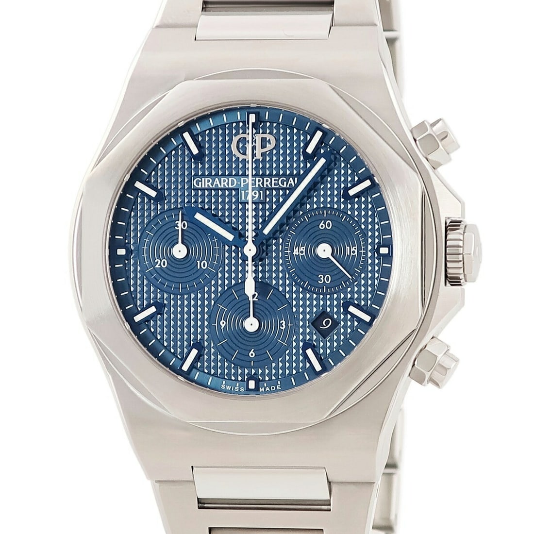Girard-Perregaux Laureato 42mm Automatic Chronograph Steel Blue Dial: Girard-Perregaux Laureato 42mm Automatic Chronograph Steel Blue Dial This Girard-Perregaux Laureato Chronograph 42mm men's wristwatch features a stainless steel case and band with a distinctive blue d