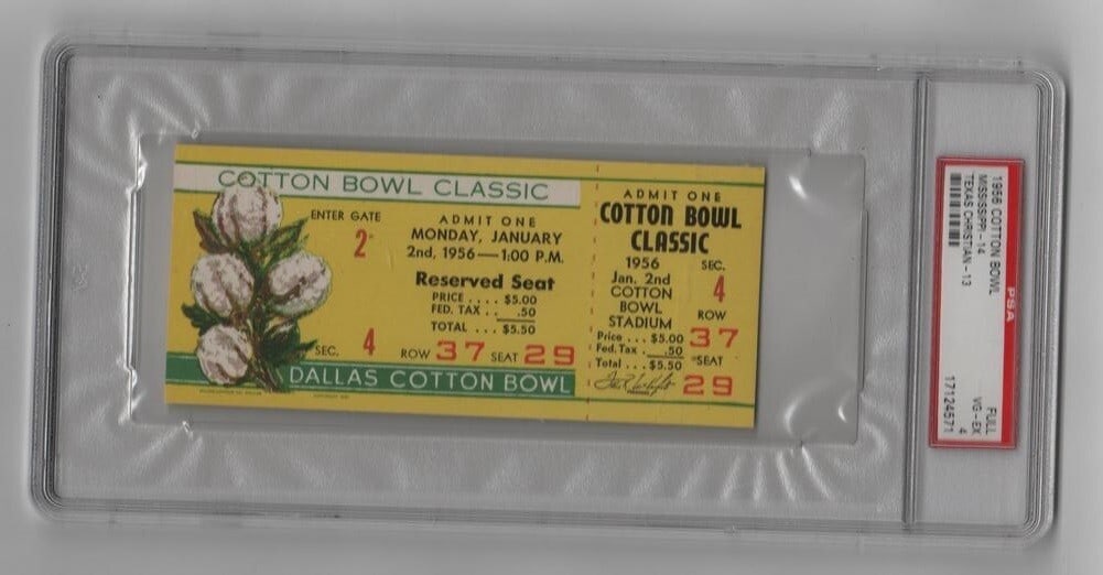 Original 1956 Cotton Bowl Full Ticket Ole Miss vs TCU PSA Graded Football Memorabilia (1 of 2)