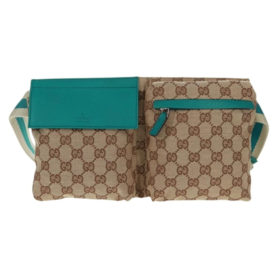 Gucci Beige Vintage Double Belt Bag GG Canvas and Leather Unisex: Gucci Beige Vintage Double Belt Bag GG Canvas and Leather Unisex This Gucci Vintage Double Belt Bag features the signature GG canvas with leather accents. Designed as a unisex accessory in beige, the 
