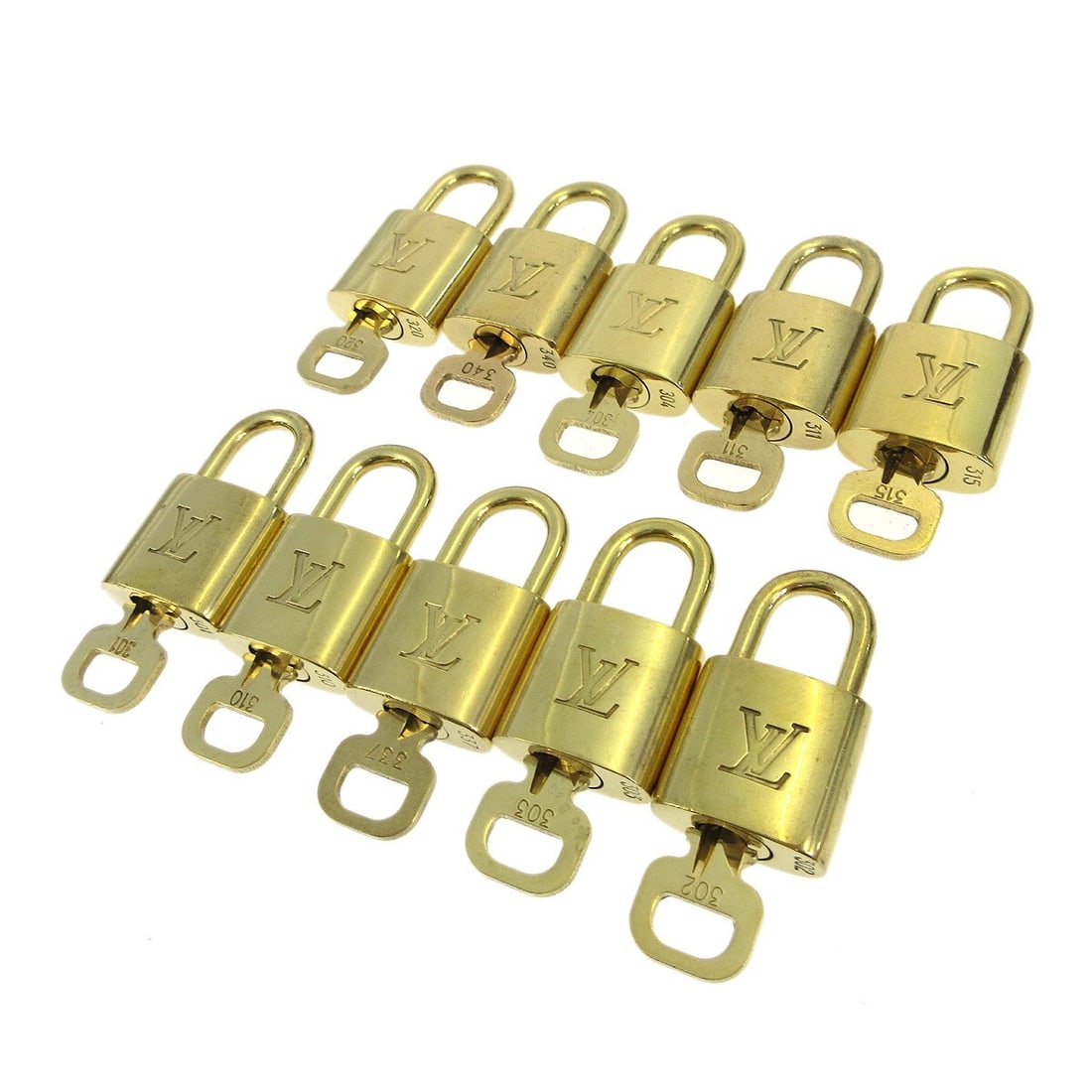 Set of 10 Gold Tone Padlock and Key Charms Louis Vuitton (1 of 1)