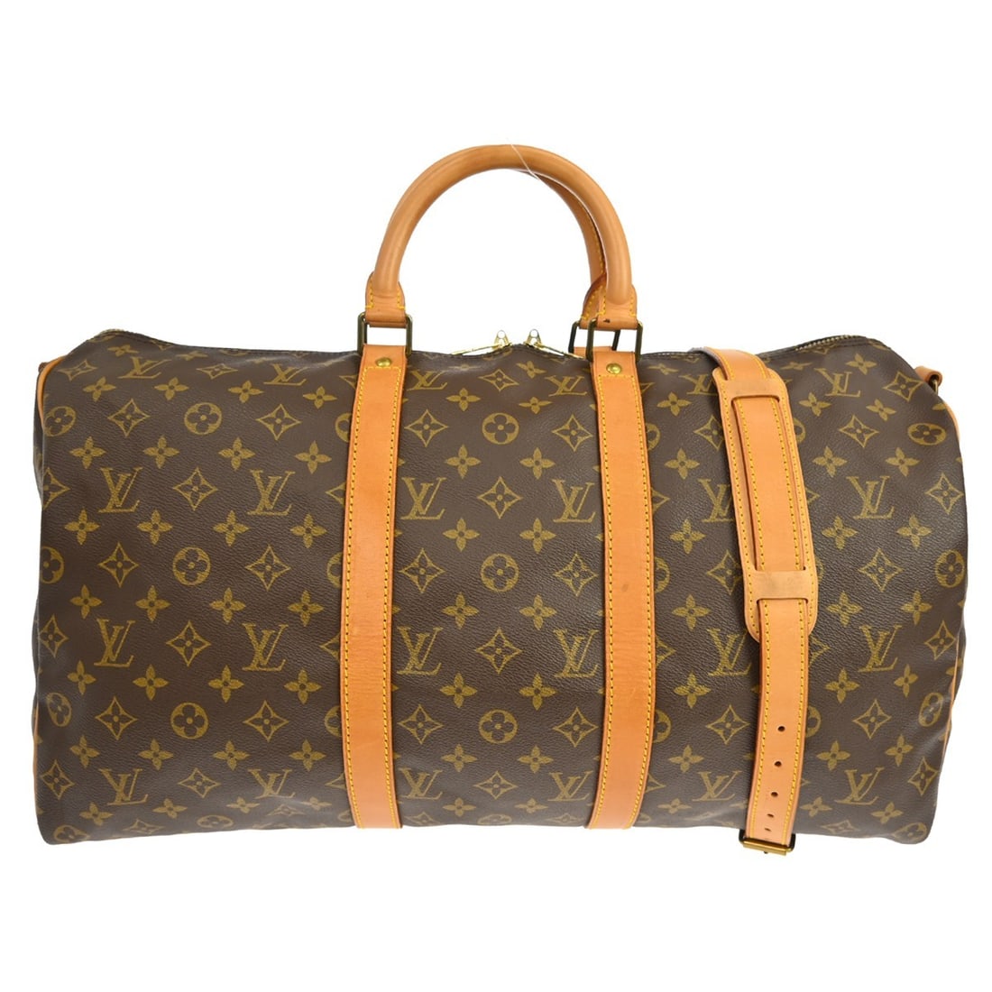 Louis Vuitton Keepall Bandouliere 50 Monogram Canvas Large Travel Bag: Louis Vuitton Keepall Bandouliere 50 Monogram Canvas Large Travel Bag The Louis Vuitton Keepall Bandouliere 50 handbag features the iconic Monogram canvas exterior with beige leather double handles an
