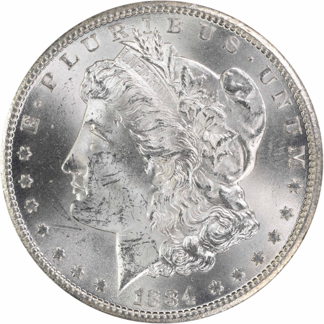 Choice BU 1884 Carson City Morgan Silver Dollar Uncertified: Choice BU 1884 Carson City Morgan Silver Dollar Uncertified This is an 1884-CC Morgan Silver Dollar in Choice Brilliant Uncirculated (BU) condition. The coin is uncertified and was minted at the Carso