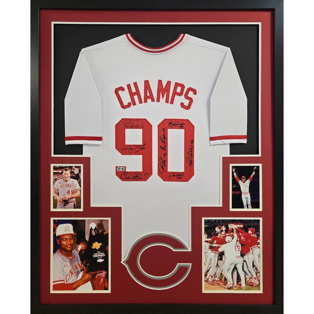 Cincinnati Reds 1990 Champions Signed Framed Jersey Beckett Authenticated: Cincinnati Reds 1990 Champions Signed Framed Jersey Beckett Authenticated Celebrate the Cincinnati Reds' historic 1990 Championship with this autographed framed jersey, size XL. This impressive piece 