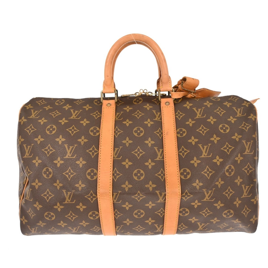 Louis Vuitton Keepall Monogram Canvas Brown Travel Bag 45cm: Louis Vuitton Keepall Monogram Canvas Brown Travel Bag 45cm This Louis Vuitton Keepall Bag is crafted from signature monogram canvas in brown. Designed for unisex use, it features leather accents and 