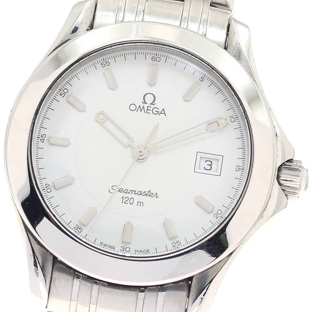 Omega Seamaster 120 Quartz Date 36mm Stainless Steel Watch: Omega Seamaster 120 Quartz Date 36mm Stainless Steel Watch This OMEGA Seamaster 120 Date Quartz men's wristwatch features a stainless steel case and bracelet with a white dial. The watch is powered by