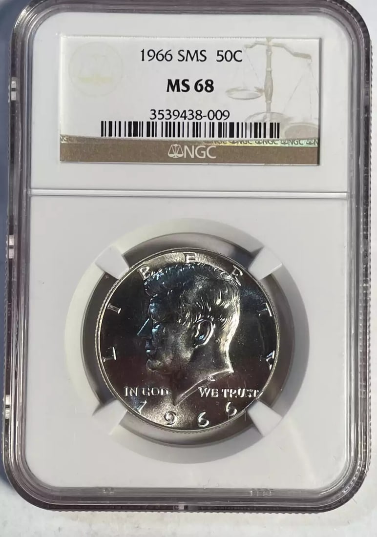 1966 S Kennedy Half Dollar NGC MS 68 Uncirculated Silver Coin: 1966 S Kennedy Half Dollar NGC MS 68 Uncirculated Silver Coin This 1966 S Half Dollar features the renowned Kennedy design and is certified by NGC with an impressive grade of MS 68, indicating its exc