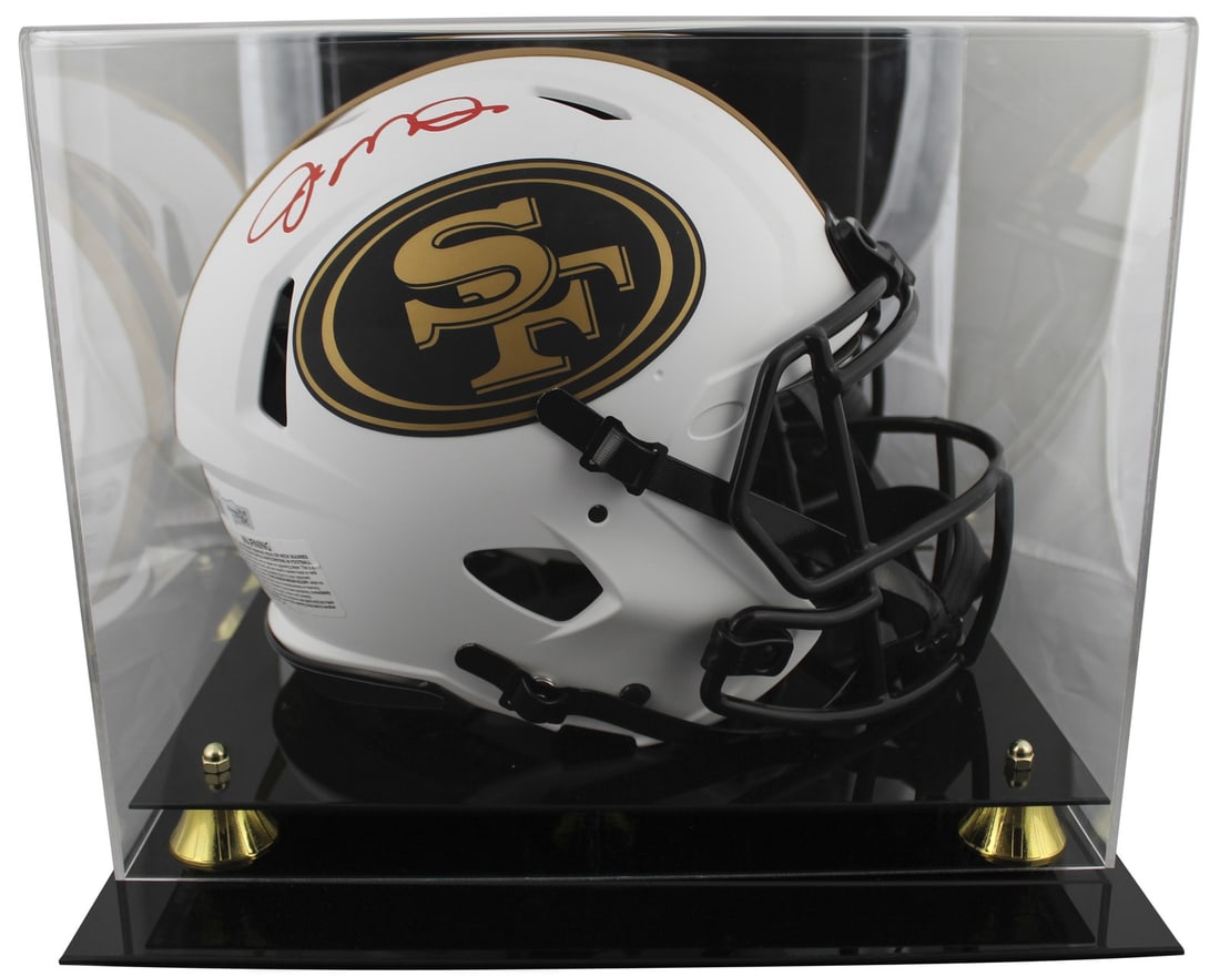 Joe Montana Autographed 49ers Lunar Full Size Speed Helmet with Display Case: Joe Montana Autographed 49ers Lunar Full Size Speed Helmet with Display Case This autographed Lunar Alternate Riddell Full-Size Speed Proline Helmet has been personally signed by Joe Montana, legendar