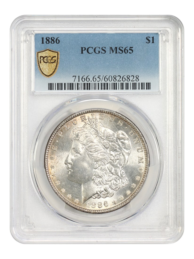1886 Morgan Silver Dollar PCGS MS65 Philadelphia $1 Coin: 1886 Morgan Silver Dollar PCGS MS65 Philadelphia $1 Coin This 1886 Morgan Dollar is graded MS65 by PCGS and was struck at the Philadelphia Mint. Uncirculated and featuring a superb gem quality, this c