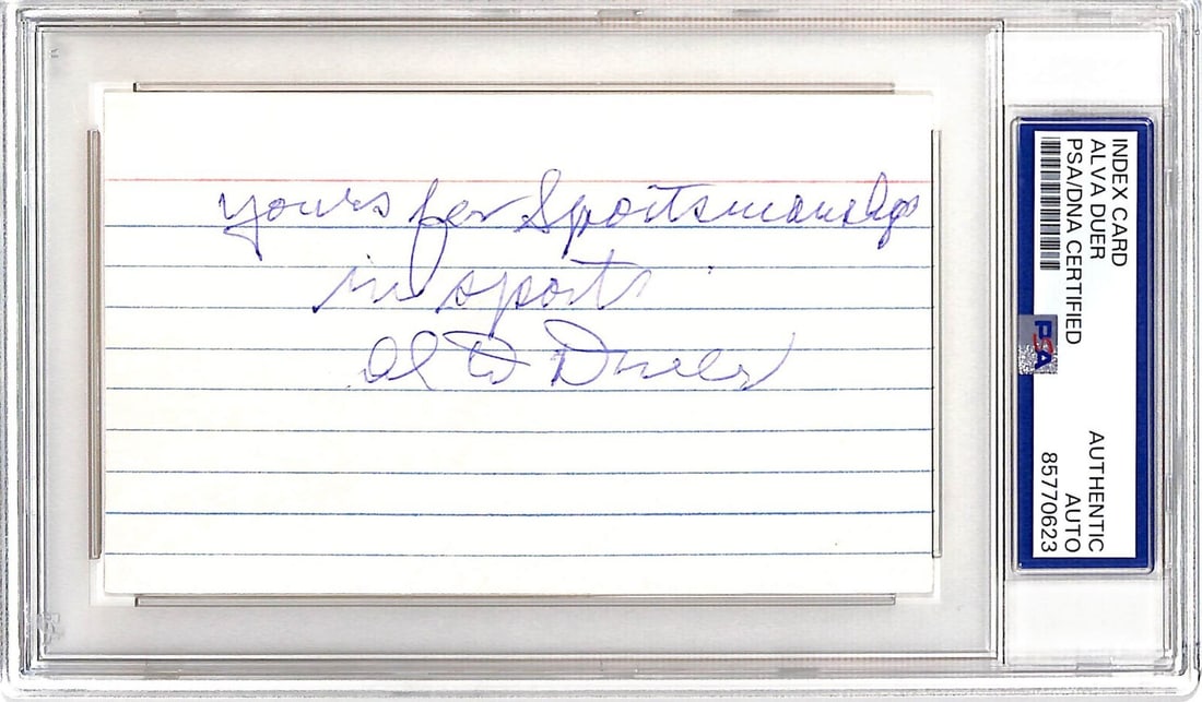 Alva Duer Autographed Index Card PSA Certified Basketball Hall of Fame (1 of 2)