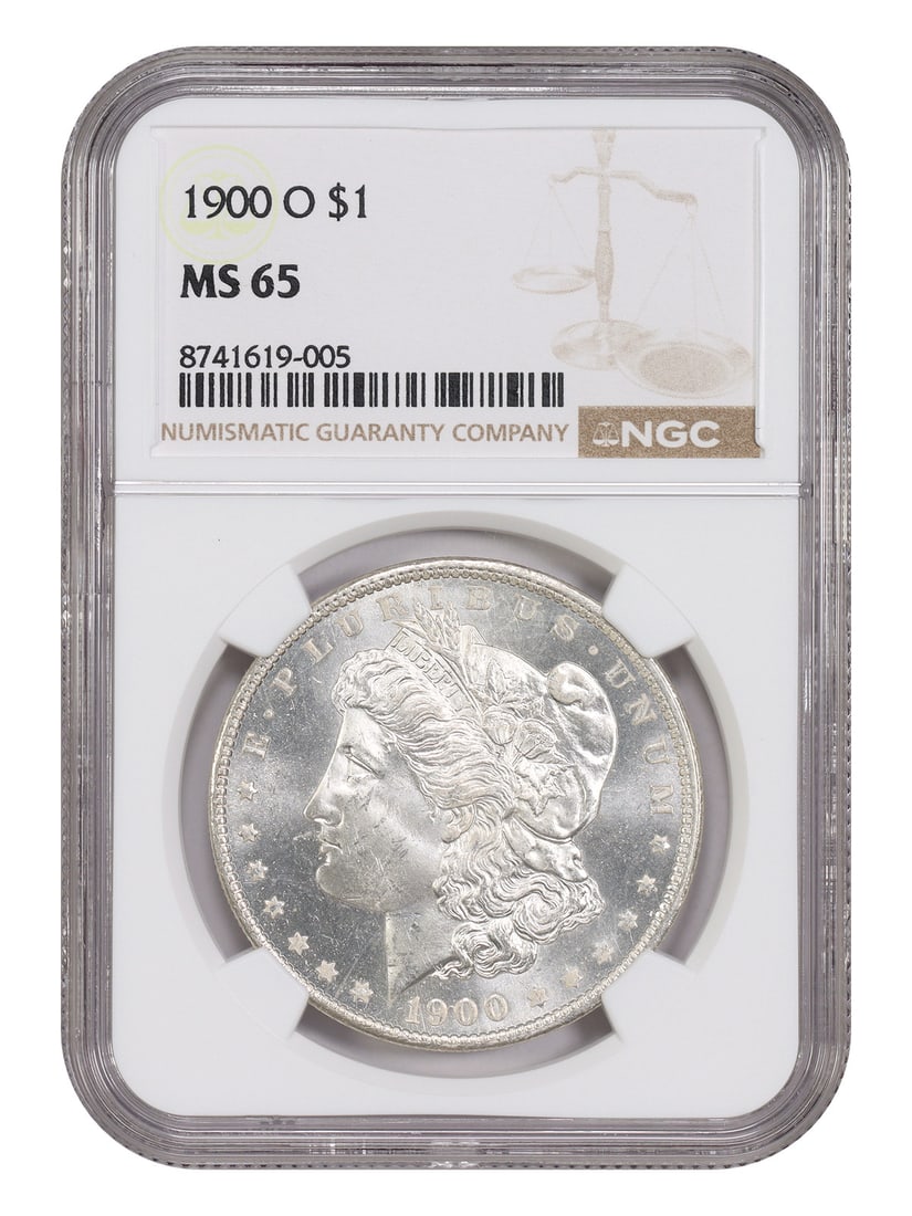 NGC MS65 1900-O Morgan Silver Dollar Uncirculated New Orleans Mint: NGC MS65 1900-O Morgan Silver Dollar Uncirculated New Orleans Mint This 1900-O Morgan Dollar is certified by NGC with a grade of MS65. Minted in New Orleans, this uncirculated coin is a notable exampl