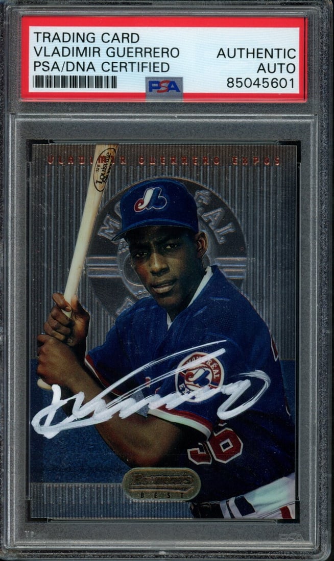 Vladimir Guerrero Autographed 1995 Bowman RC Card #2 PSA/DNA Montreal Expos: Vladimir Guerrero Autographed 1995 Bowman RC Card #2 PSA/DNA Montreal Expos Celebrate the legacy of baseball star Vladimir Guerrero with this autographed 1995 Bowman's Best rookie card, featuring the 