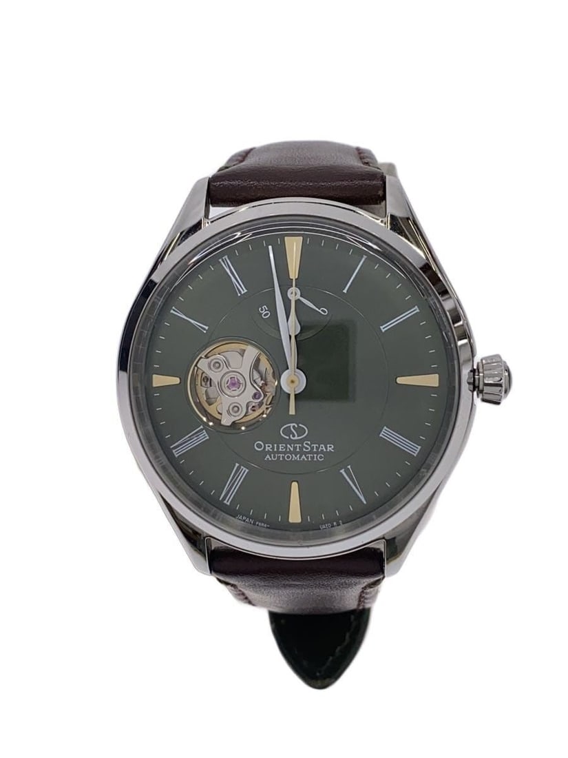 Orient Star Men's Skeleton Wristwatch Khaki Leather F6R4-UAG0: Orient Star Men's Skeleton Wristwatch Khaki Leather F6R4-UAG0 This ORIENT STAR Classic Skeleton F6R4-UAG0 men's wristwatch features a khaki leather band and showcases a refined skeleton dial. Crafted 