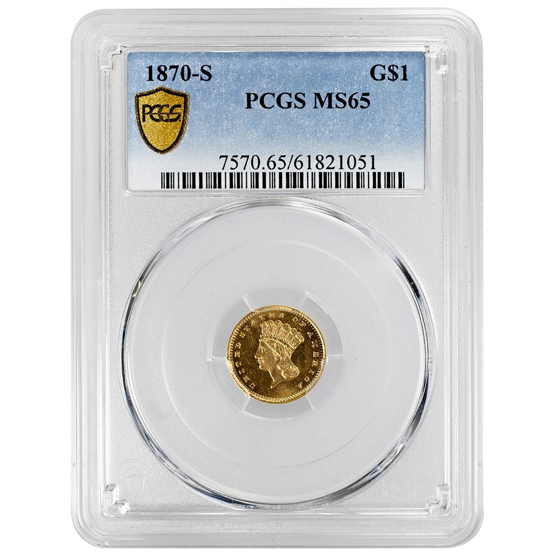 PCGS MS65 1870-S Indian Princess Gold Dollar (1 of 4)