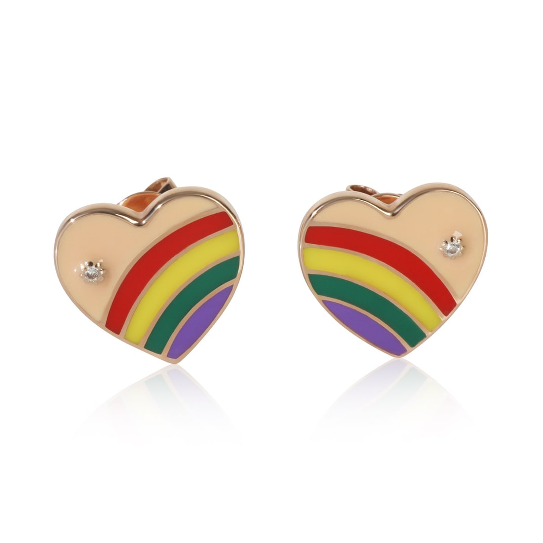 14K Rose Gold Diamond Rainbow Enamel Earrings 13mm: 14K Rose Gold Diamond Rainbow Enamel Earrings 13mm Enhance your jewelry collection with these exquisite Rose Gold Diamond & Rainbow Enamel Earrings. Crafted from lustrous 14K rose gold, these earrings