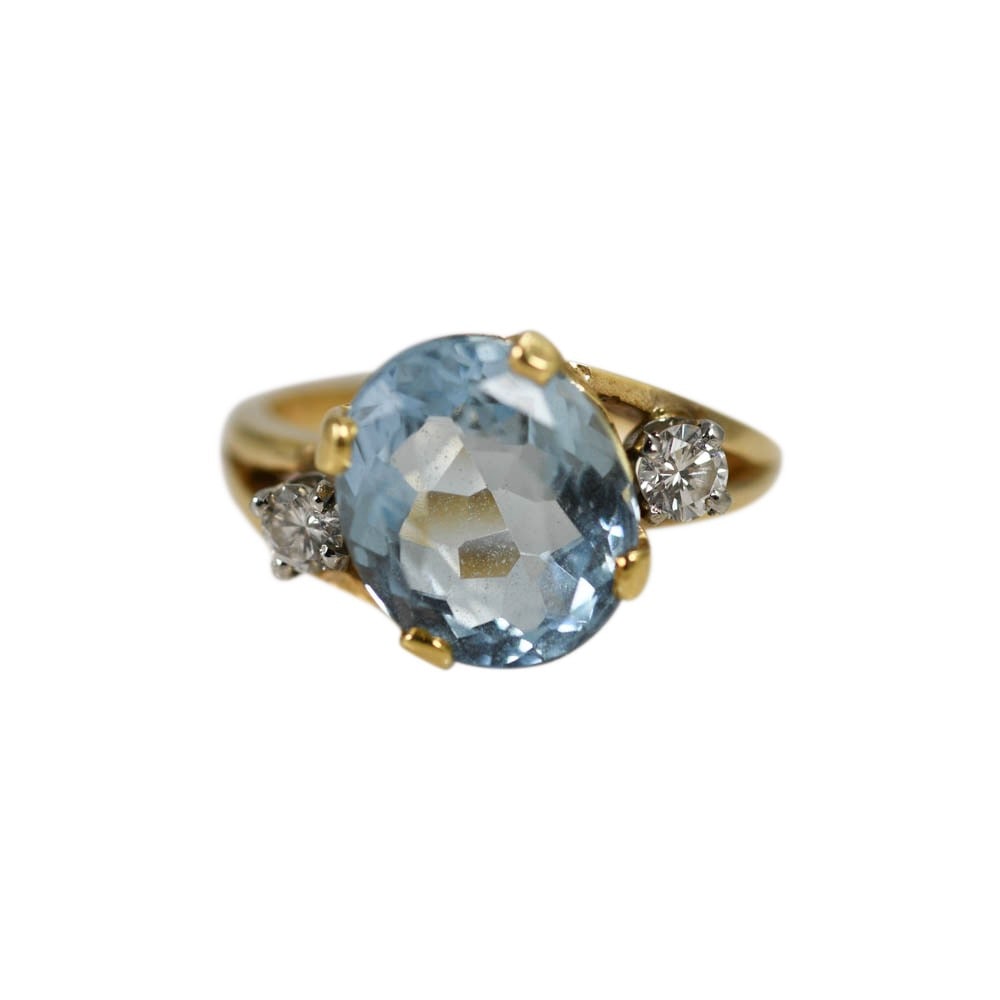 Aquamarine Diamond 14K Yellow Gold Ring Size 4.75 (1 of 4)