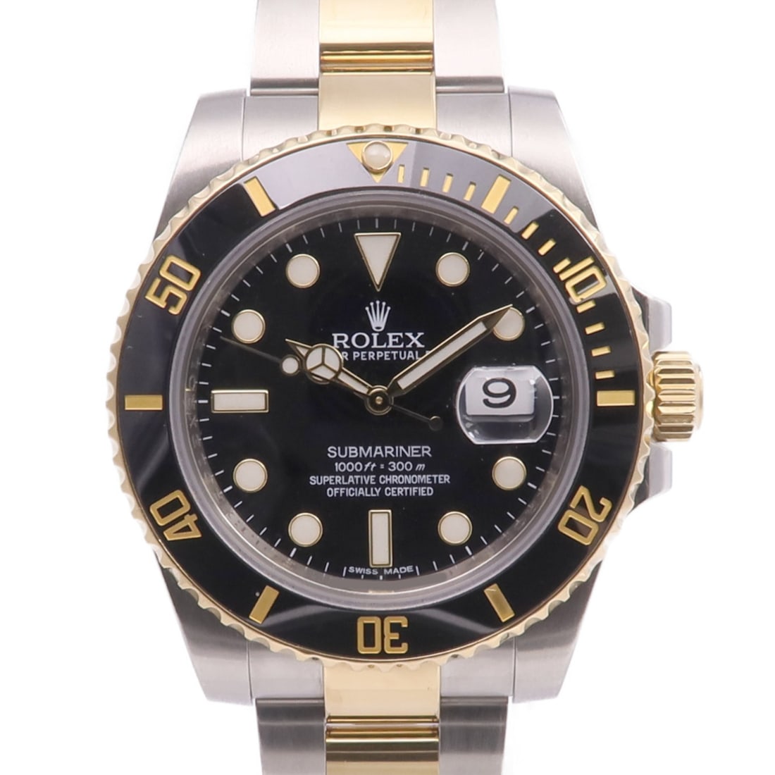 Rolex Submariner Date 116613LN Black Dial Automatic 18K Gold Steel Watch: Rolex Submariner Date 116613LN Black Dial Automatic 18K Gold Steel Watch This ROLEX Submariner Date 116613LN is a luxury men's wristwatch crafted from 18K yellow gold and stainless steel, featuring a 