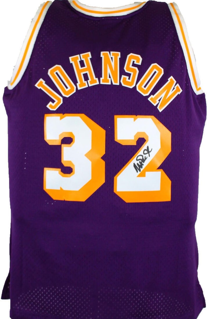 Magic Johnson Signed Lakers Purple Swingman Jersey Beckett Authenticated: Magic Johnson Signed Lakers Purple Swingman Jersey Beckett Authenticated Celebrate the legacy of Magic Johnson with this original Los Angeles Lakers purple Mitchell & Ness Hardwood Classics swingman j
