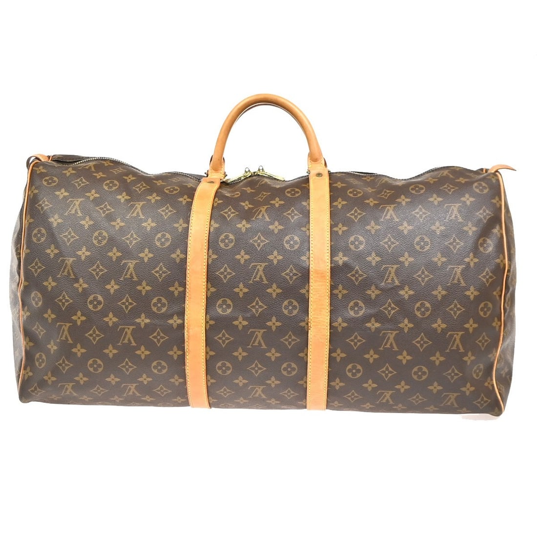 Keepall Monogram Canvas Travel Bag by Louis Vuitton Brown Leather 60cm: Keepall Monogram Canvas Travel Bag by Louis Vuitton Brown Leather 60cm This Louis Vuitton Keepall Bag features the classic Monogram canvas design with brown leather trim. Suitable for unisex use, the 