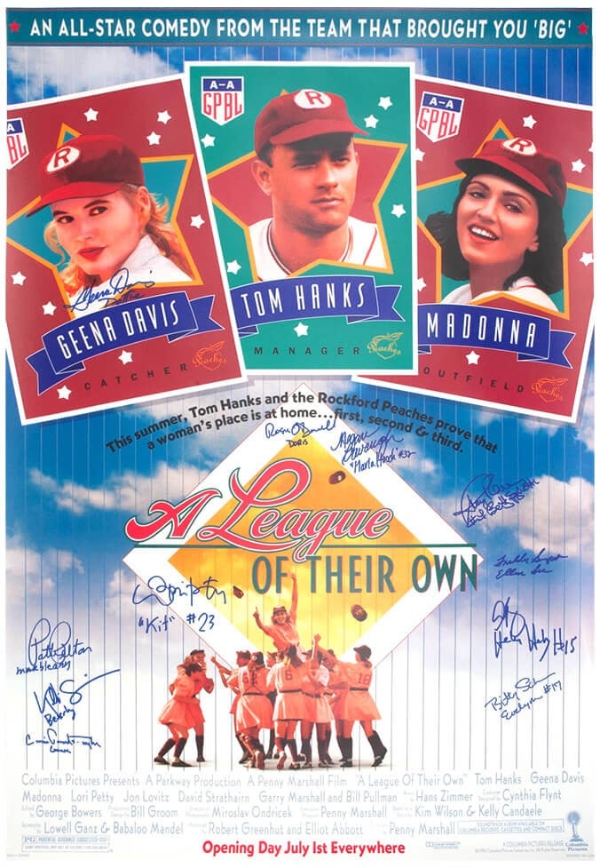 A League Of Their Own Signed Movie Poster 27x40 11 Cast Signatures: A League Of Their Own Signed Movie Poster 27x40 11 Cast Signatures Celebrate the iconic film "A League of Their Own" with this full-size movie poster, measuring 27x40 inches, featuring 11 autographs f