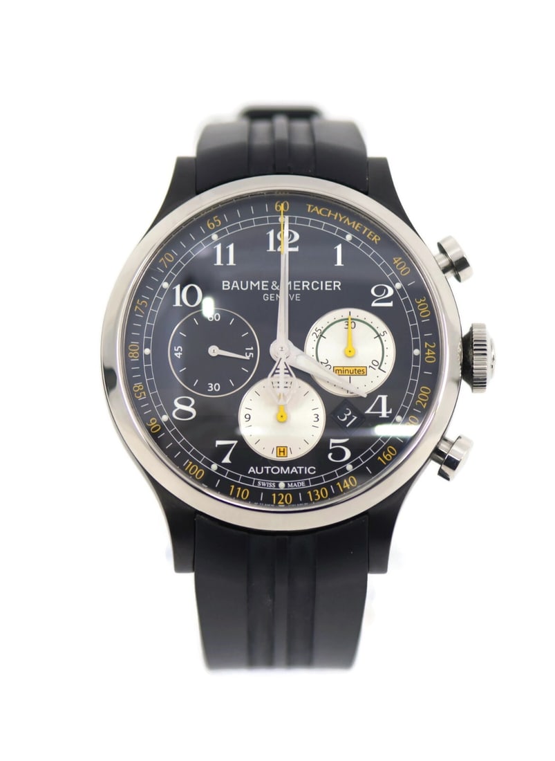 Baume & Mercier Capeland Shelby Cobra Automatic Watch 10281 Stainless Steel: Baume & Mercier Capeland Shelby Cobra Automatic Watch 10281 Stainless Steel This Baume & Mercier Capeland Shelby Cobra watch combines elegance with functionality. Featuring a sleek black dial and a ro